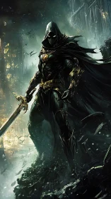 Gothic armored wraith sentinel with arcane blade poised.