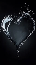Water Splash Heart Shape Against Black Background