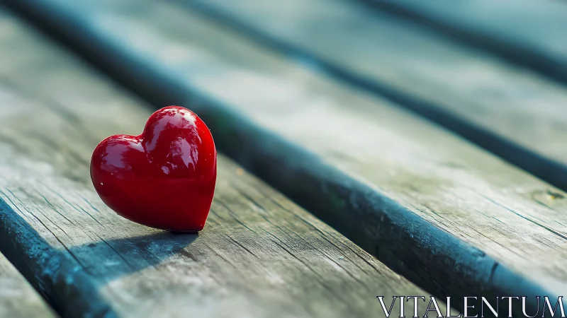 Red Heart Resting on Weathered Wood Surface