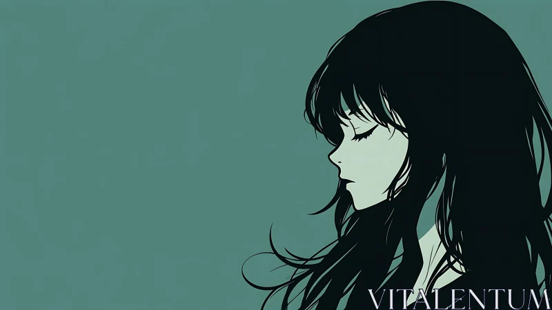 Quiet side profile of a thoughtful girl in gentle teal tones.