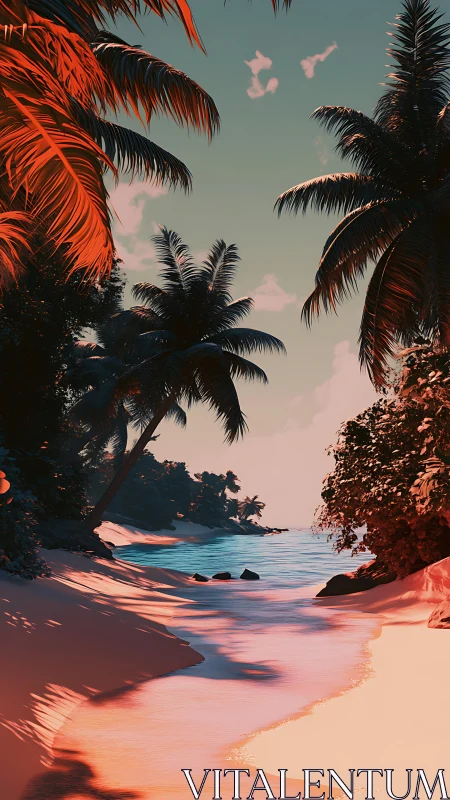 Tropical Paradise Cove Glows in Golden Sunset Light