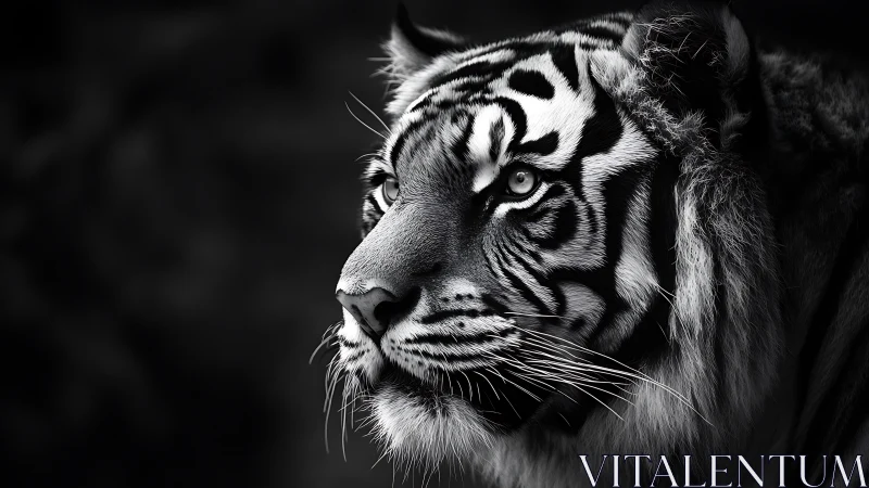 Quiet thunder in monochrome: a tiger’s steady gaze.