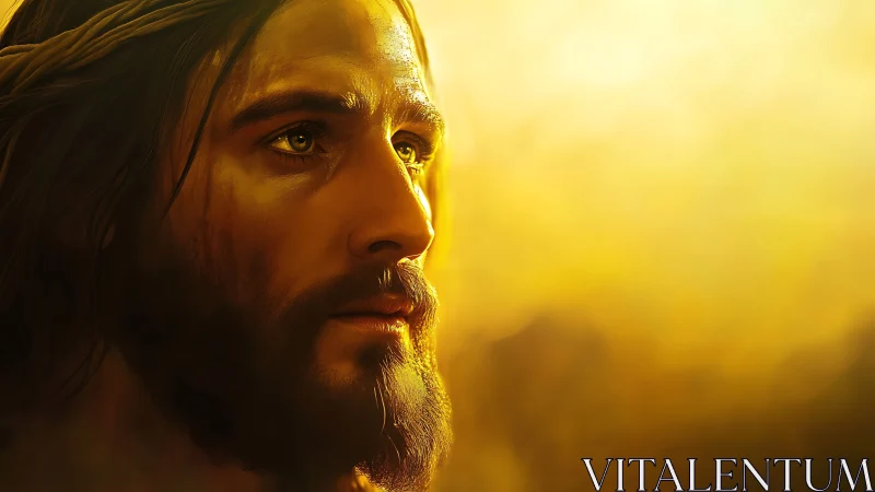 Warm golden portrait of a gentle, contemplative bearded man.