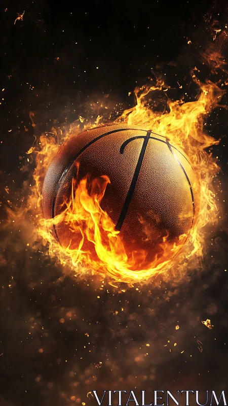 Flaming basketball rendered against dark background space