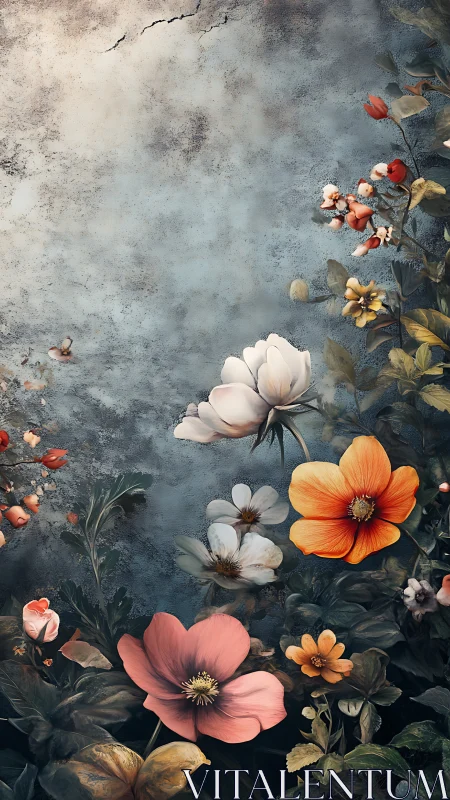 Delicate Blooms Dance on Weathered Stone Garden