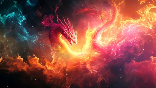 Fiery cosmic dragon forms from swirling nebula clouds