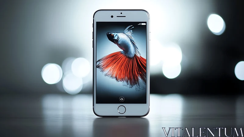 White iPhone 6 Displaying Betta Fish with Red-Orange Fins