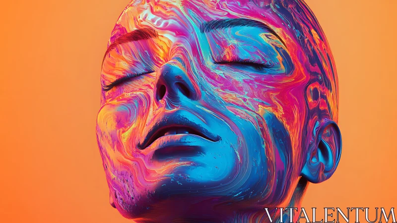 Color-saturated digital portrait of serene human face.