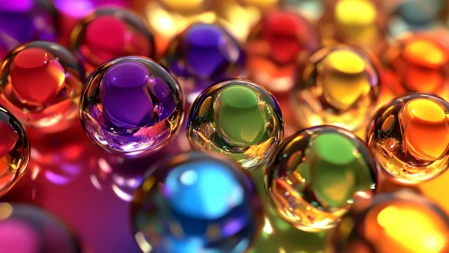 Luminous glass spheres in dense multicolor abstract cluster.