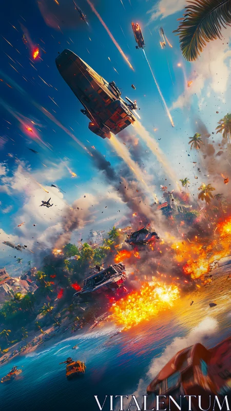 Explosive tropical beach battle erupts under a blazing sky