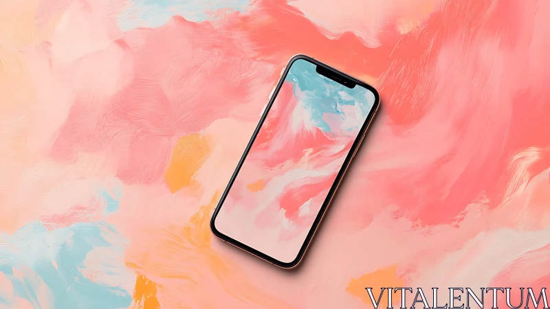 Modern Smartphone Mockup Against Fluid Abstraction.