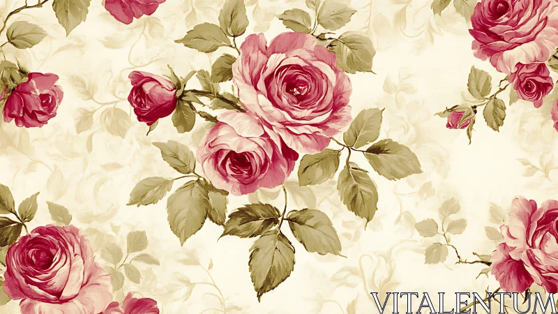 Vintage floral rose pattern with soft watercolor rendering.