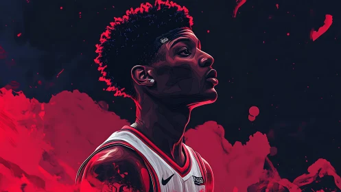 Rising courtside dreamer in bold red and midnight light.