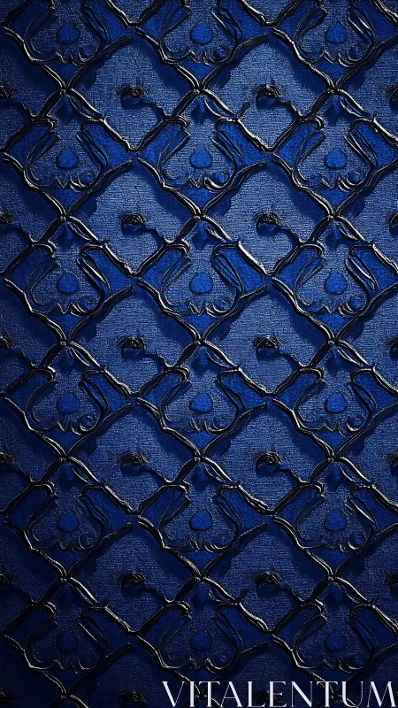 Quilted blue leather with metallic stud embellishment and geometric pattern.