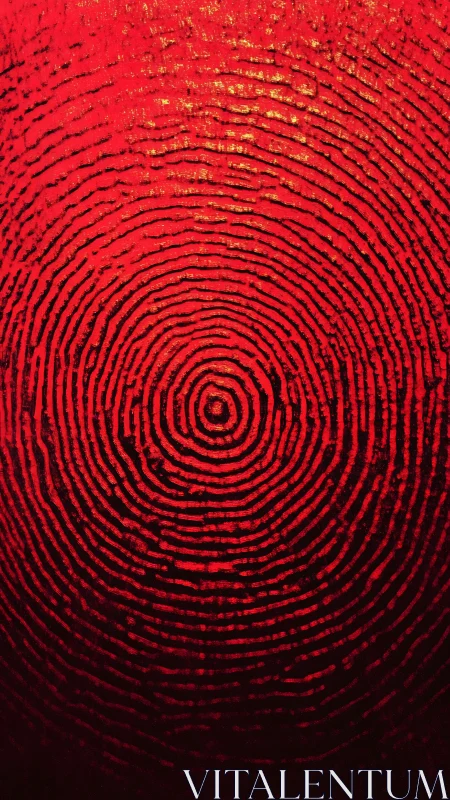 Concentric crimson fingerprint pattern under harsh lighting.