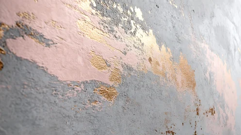 Abstract metallic wall art with gold, blush pink, and gray texture.