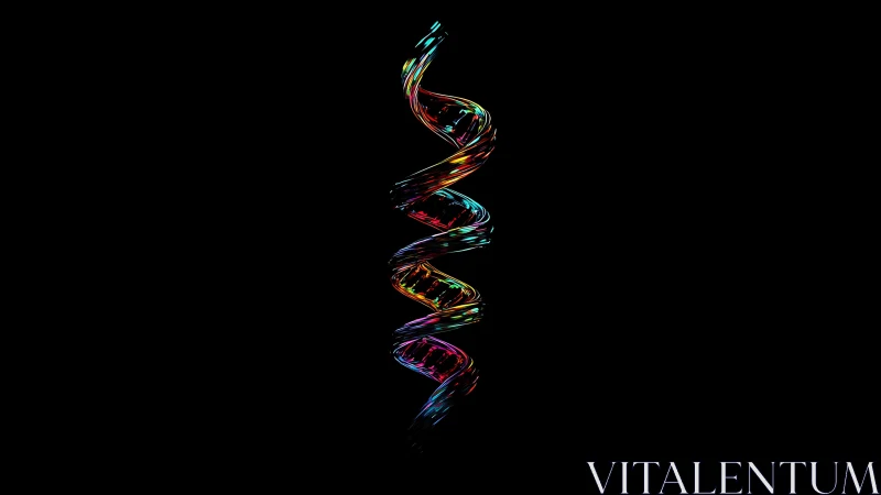 Multicolored helix structure on uniform black background.