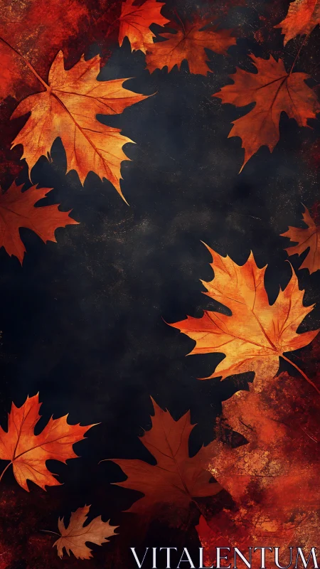 Golden autumn leaves drift gently across a dark sky