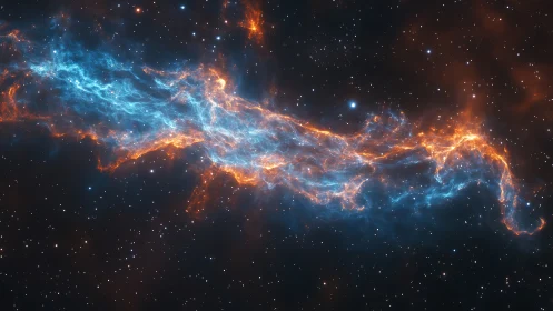 Nebular filament with orange and blue ionized gas strands.