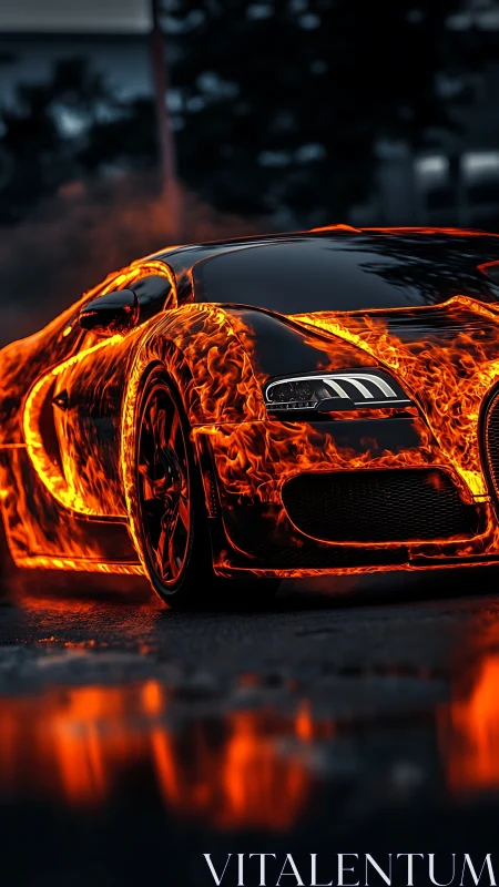 High performance sports car wrapped in digital flames.