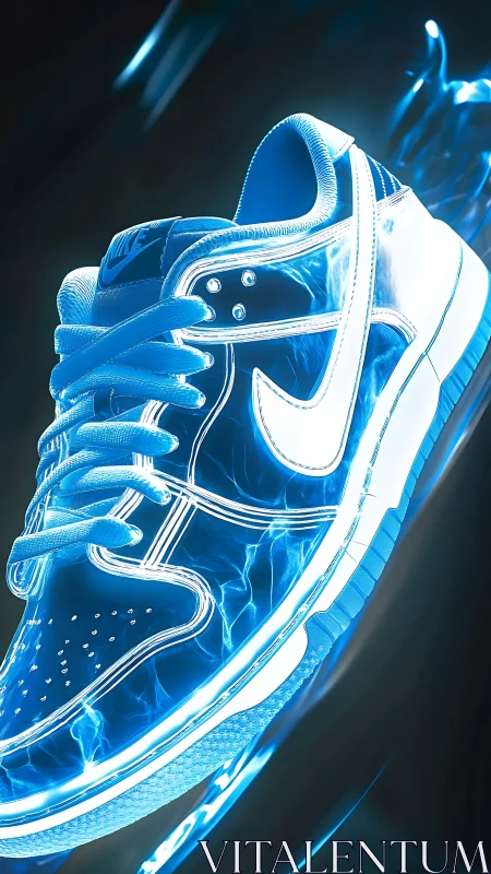 Cyberpunk sneaker close-up with electric neon edge lighting.