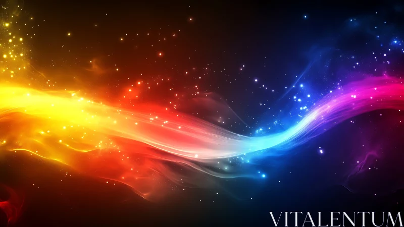 Spectral plasma ribbon traversing a star-dusted chromatic void.