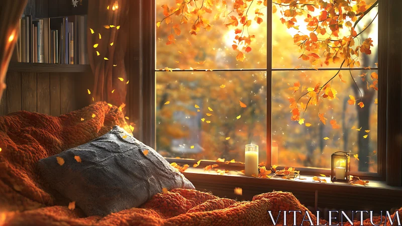 Autumn's Whispered Refuge: Cozy Window Reverie.