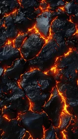 Glowing Lava Cracks Through Dark Cooling Volcanic Rock