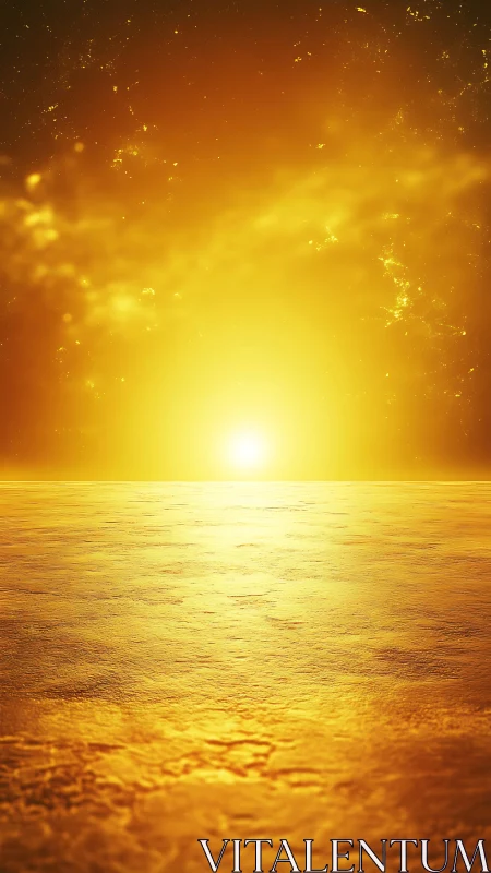 Golden extraterrestrial horizon rendered with luminous volumetric haze