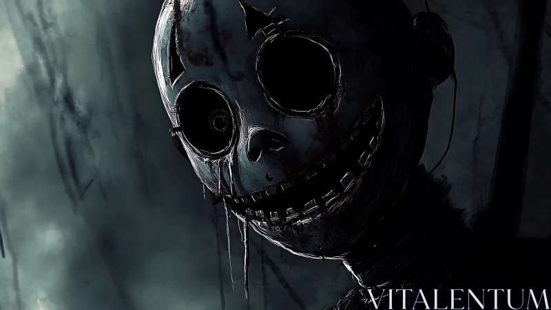 Grinning hollow-eyed puppet looms in stormy horror gloom