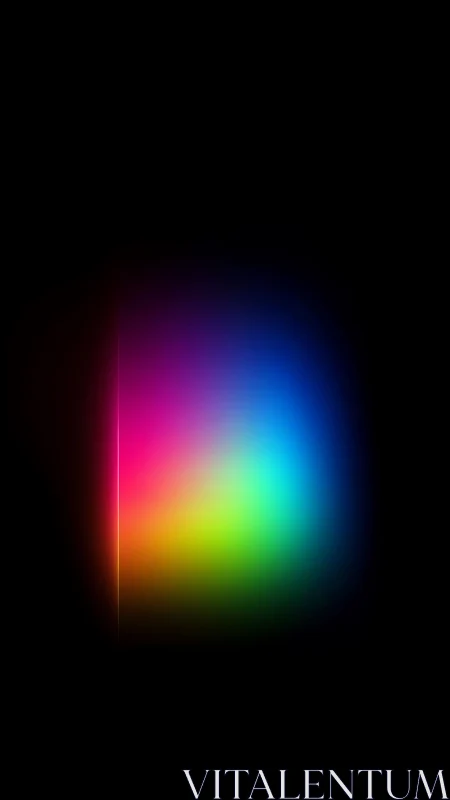 Prismatic light gradient diffuses across void in abstract digital field