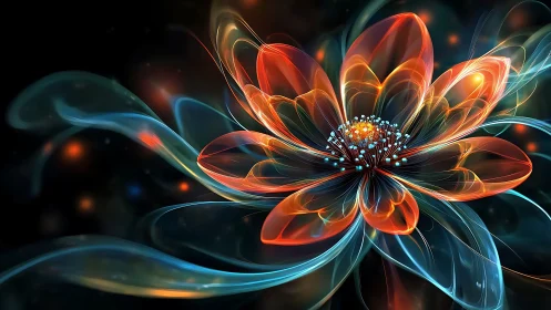 Luminous fractal flower radiates light in cosmic darkness.