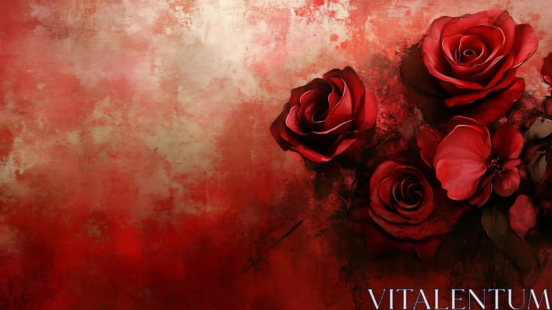 Red Roses Against Weathered Texture Background. Romantic Floral.