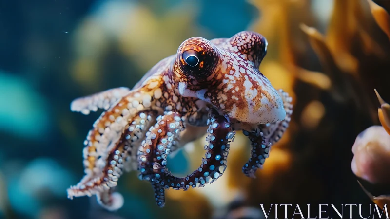 Shallow depth-of-field view of small octopus underwater.