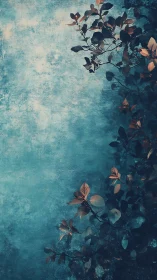 Vertical botanical silhouette against textured blue field.