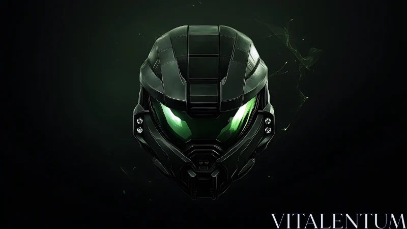 Armored cyber helmet with neon visor rendered in dark 3D