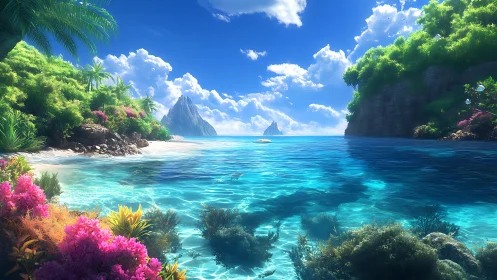 Tropical Cove with Turquoise Waters and Volcanic Rock Formations