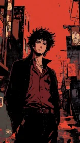 Midnight drifter smolders beneath a rust red neon sky