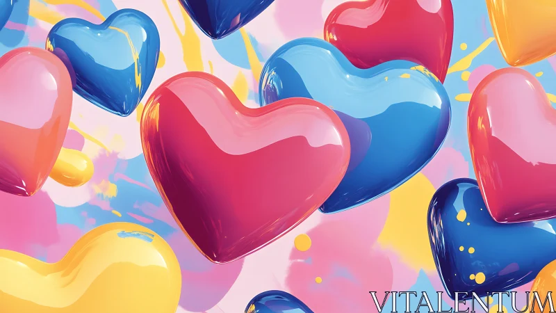 Glossy Hearts Composition. Vibrant 3D illustration.