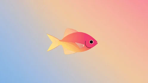 Minimalist tropical fish on soft gradient pastel background.