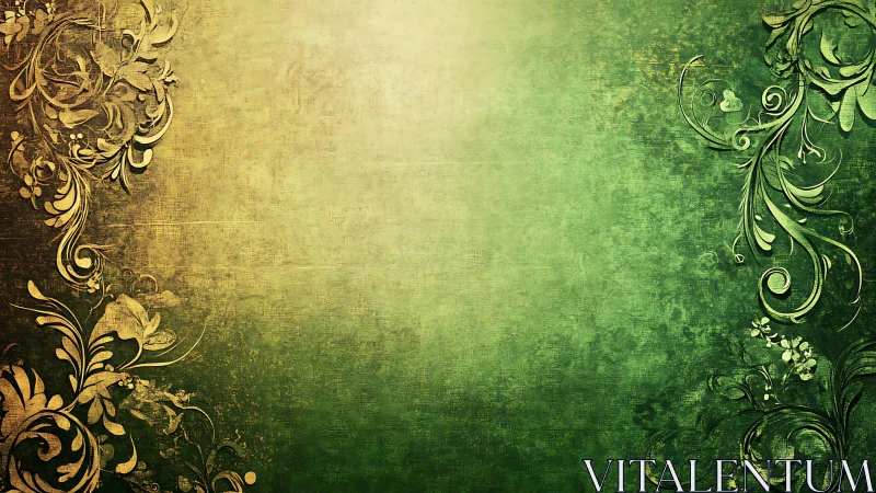 Ornamental floral border on textured green gradient background.