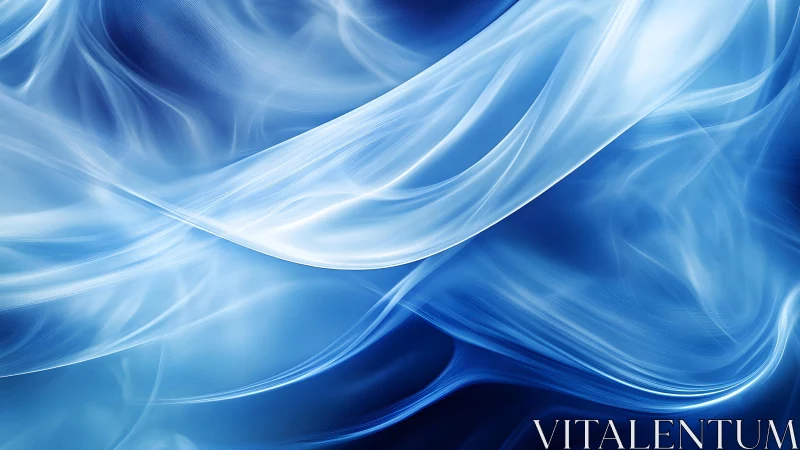 Flowing Abstract Blue and White Silk Waves Digital Artwork.