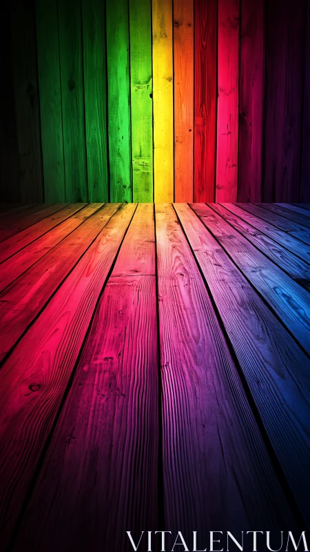 Rainbow floorboards quietly rehearse a technicolor encore