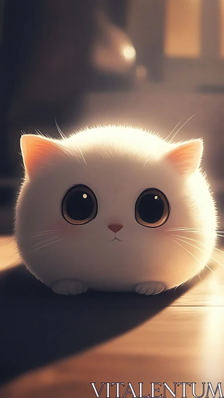 Luminous White Cat Gazes Through Golden Afternoon Light