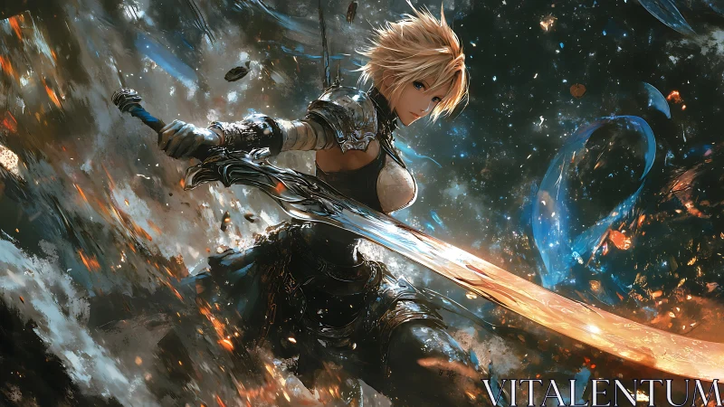 Starlit blade dancer cleaves a burning path through chaos.