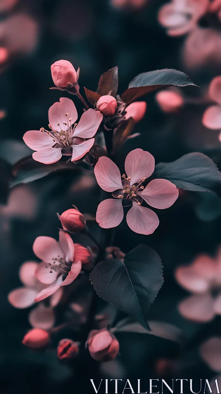 Pink Blossom Cluster with Buds and Dark Foliage
