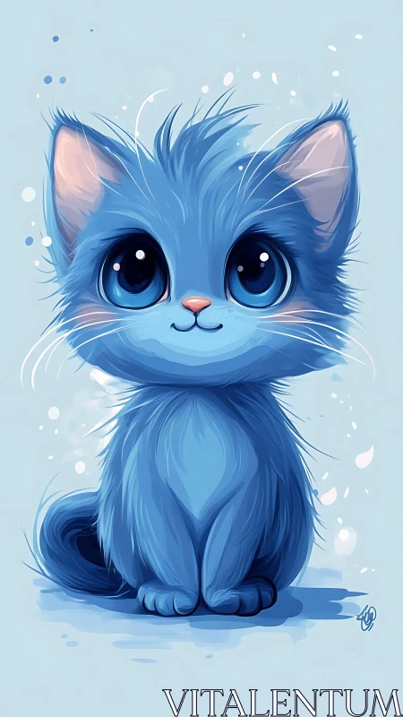 Adorable Blue Kitten with Luminous Eyes in Ethereal Setting.