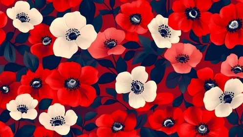 Red Anemones Dance: Bold Florals Against Navy Blue.