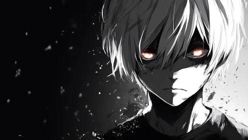 Ashen-eyed boy divides shadows and light with a stare.