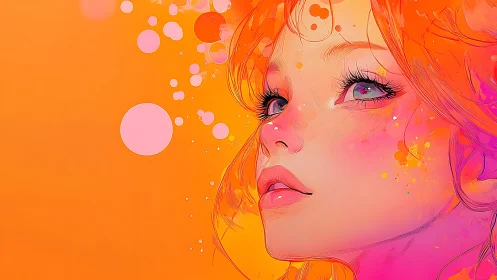 Luminous girl in glowing orange and pink dreamscape portrait.